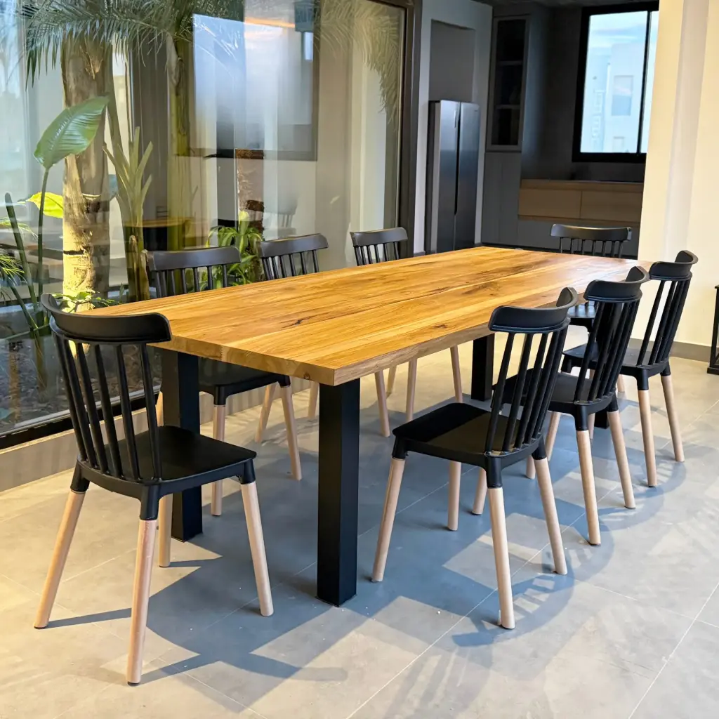 Mesa petiribi 2,50 Mts + 8 sillas Windsor negras
