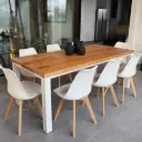 Mesa paraíso XL + 8 sillas Tulip blancas