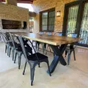 Mesa patas X 100x100 Laurel + Sillas Tolix